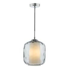 Majella 1 Light E27 Polished Chrome Adjustable Pendant With Dimpled Smoked Glass Shade And With A Soft Opal Glass Diffuser