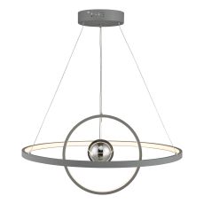 Mercury 1 Light 58W Integrated LED Grey Adjustable Double Ring Pendant With Glass Mirror Ball