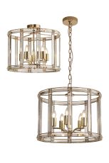 Meteor Round Drum Pendant/Semi Ceiling, 5 Light E27, French Gold