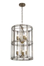 Meteor Medium Round Column Pendant, 8 Light E27, Antique Brass