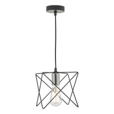 Midi 1 Light E27 Matt Black With Polished Chrome Scandi-Style Caged Adjustable Pendant