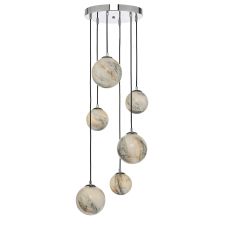 Mikara 6 Light G9 Polished Chrome Adjustable Cluster Pendant With Marble Effect Glass Shades