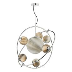 Mikara 7 Light G9 Polished Chrome Adjustable Double Ring Pendant With Marble Effect Glass Shades