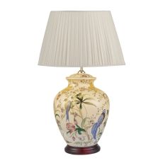 Mimosa 1 Light E27 White With Brontel  And Bird Print Table Lamp With Inline Switch C/W Ulyana Ivory Faux Silk Pleated 45cm Shade