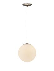 Miranda 30cm Ball Pendant 1 Light E27 Satin Nickel Suspension With Frosted White Glass Globe