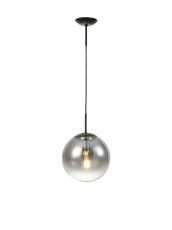 Miranda 25cm Ball Pendant 1 Light E27 Black Suspension With Matt Black/Smoke Fade Glass Globe