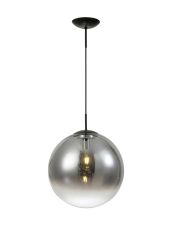 Miranda 40cm Ball Pendant 1 Light E27 Black Suspension With Matt Black/Smoke Fade Glass Globe