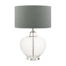 Moffat 1 Light E27 Glass With Polished Chrome Table Lamp With Inline Switch C/W Pyramid Grey Linen 46cm Drum Shade