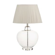 Moffat 1 Light E27 Glass With Polished Chrome Table Lamp With Inline Switch C/W Ulyana Ivory Faux Silk Pleated 45cm Shade