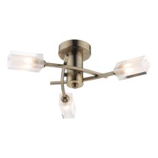 Morgan 3 Light G9 Antique Brass Semi Flush Fitting With Clear Glass Shades With Frosted Inner Detail