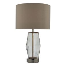 Mubina 1 Light E27 Black Chrome Smoked Glass Touch Table Lamp C/W Mubina Grey Faux