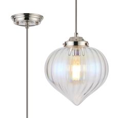 Mya Single Pendant With Flower Bud Shade 1 x E27, Polished Nickel/Grey Braided Cable/Iridescent Faded 