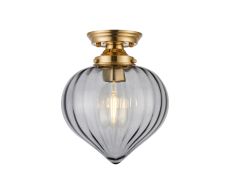 Mya Flush Fitting With Flower Bud Shade 1 x E27, Brass/Smoke