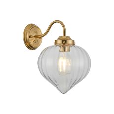 Mya Wall Light With Flower Bud Shade 1 x E27, Brass/Clear