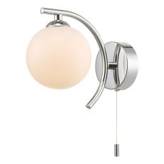 Nakita 1 Light G9 Polished Chrome Wall Light With Pull Cord Switch C/W Opal Glass Shade