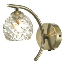 Nakita 1 Light G9 Antique Brass Wall Light With Pull Cord Switch C/W Clear Twisted Style Open Glass Shade