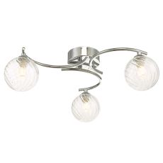 Nakita 3 Light G9 Polished Chrome Flush Ceiling Fitting C/W Clear Twisted Style Closed Glass Shade