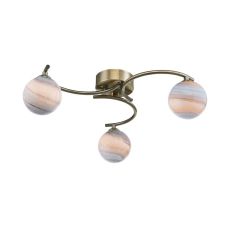 Nakita 3 Light G9 Antique Brass Flush Ceiling Fitting C/W Large Planet Style Glass Shades
