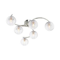 Nakita 6 Light G9 Polished Chrome Flush Ceiling Fitting C/W Clear Closed Ribbed Glass Shade