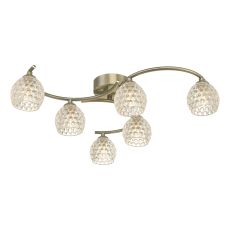 Nakita 6 Light G9 Antique Brass Flush Ceiling Fitting C/W Clear Dimpled open Style Glass Shades