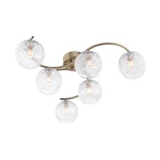 Nakita 6 Light G9 Antique Brass Flush Ceiling Fitting C/W Clear Glass Shade & Inner Wire Detail