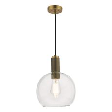 Nibrewers 1 Light E27 Natural Solid Brass Adjustable Sinlge Pendant With Round Clear Glass Shade