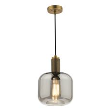 Nibrewers 1 Light E27 Natural Solid Brass Adjustable Sinlge Pendant With Smoked Glass Shade