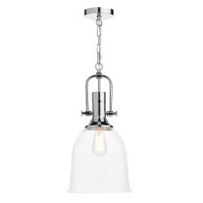 Nolan 1 Light E27 Polished Chrome Adjustable Pendant With Clear Glass Bell Shaped Shade