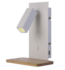 Nordica II Position Switched Wall Light With USB Socket, 180lm, 1x3W 3000K LED White/Beech, 3yrs Warranty