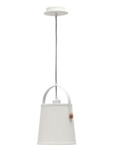 Nordica Pendant With White Shade 1 Light E27, Matt White/Beech With Ivory White Shade