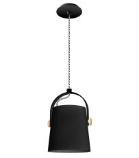 Nordica Pendant With Black Shade 1 Light E27, Matt Black/Beech With Black Shade