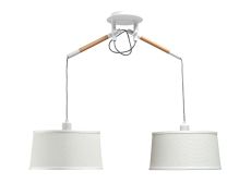 Nordica Linear Pendant With White Shade 2 Light E27, Matt White/Beech With Ivory White Shades