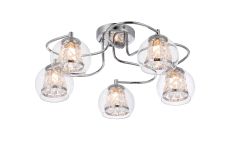 Puro Semi Ceiling, 5 Light G9, IP44, Polished Chrome/Clear Glass/Clear Crystal