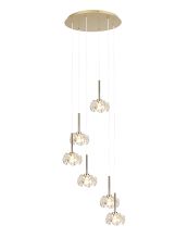 Riptor 6 Light G9 2.5m Round Multiple Pendant With French Gold And Crystal Shade