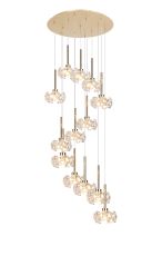 Riptor 13 Light G9 2.5m Round Multiple Pendant With French Gold And Crystal Shade