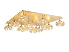 Riptor Square 13 Light G9 Flush Light With French Gold Square And Crystal Shade, Item Weight: 17.2kg