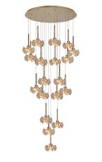 Riptor 19 Light G9 3.5m Round Multiple Pendant With French Gold And Crystal Shade, Item Weight: 19.4kg