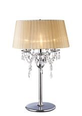 Olivia Table Lamp With Soft Bronze Shade 3 Light E14 Polished Chrome/Crystal