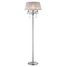 Olivia Floor Lamp With White Shade 3 Light E14 Polished Chrome/Crystal, NOT LED/CFL Compatible