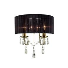 Olivia Wall Lamp Switched With Black Shade 2 Light E14 Antique Brass/Crystal