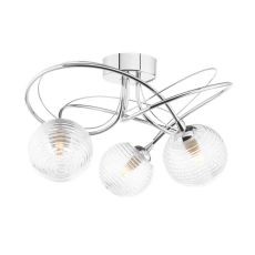 Onawa 3 Light G9 Polished Chrome Semi Flush Ceiling Fitting C/W Clear Closed Ribbed Glass Shade