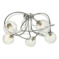 Onawa 5 Light G9 Polished Chrome Semi Flush Ceiling Fitting C/W Clear Twisted Style Open Glass Shades