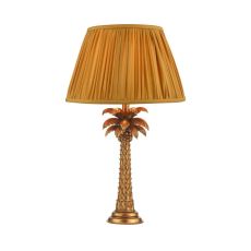 Palm 1 Light B22 Gold Palm Tree Design Table Lamp With Inline Switch C/W Ulyana Yellow Ochre Faux Silk Pleated 40cm Shade