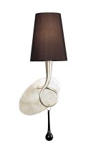 Paola Wall Lamp 1 Light E14, Silver Painted With Black Shade & Black Glass Droplets