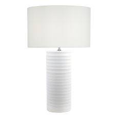 Pascha 1 Light E27 White Ceramic Table Lamp With Inline Switch C/W Pyramid E27 White Linen 46cm Drum Shade