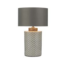 Paxton 1 Light E27 Table Lamp Ccrain With Brown With Inline Switch C/W Bokara Grey Faux Silk Satin 38cm Drum Shade