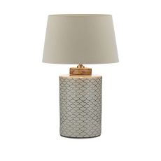 Paxton 1 Light E27 Table Lamp Ccrain With Brown With Inline Switch C/W Cezanne Taupe Faux Silk Tapered 40cm Drum Shade
