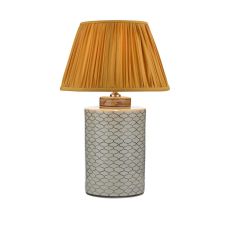 Paxton 1 Light E27 Table Lamp Ccrain With Brown With Inline Switch C/W Ulyana Yellow Ochre Faux Silk Pleated 40cm Shade
