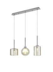 Penton Linear Pendant 2m, 3 x G9, Polished Chrome/Cognac/Frosted Type B,C,G Shade