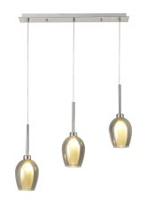 Penton Linear Pendant 2m, 3 x G9, Polished Chrome/Smoke/Frosted Type D Shade